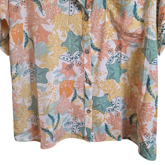 Heyson Womens Button Up Top Floral Chest Pocket Short Sleeve Mulitcolor Medium - Picture 4 of 13